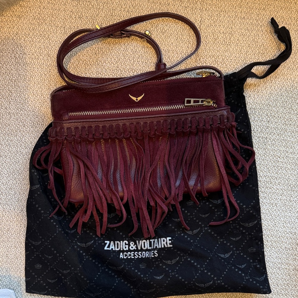 Zadig & Voltaire Dark Red Fringe Crossbody Bag